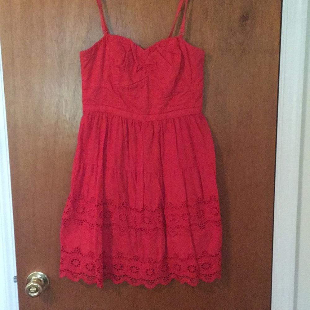 Red lace summer dress with removable straps